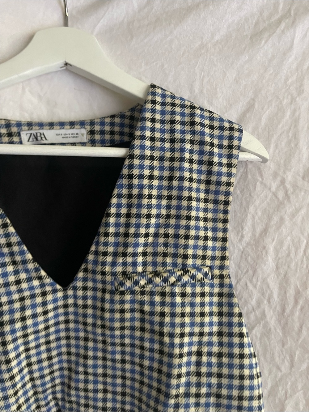 ZARA Gingham Houndstooth Cropped Vest V-Neck Sleeveless Crop Top Size S Preppy - Picture 11 of 15